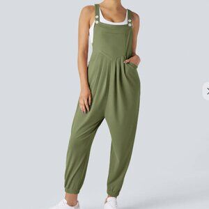 Halara Adjustable Strap Green Casual Jogger Overalls Medium